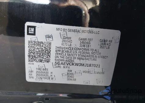 2021 Buick Enclave Awd Avenir z USA, uszkodzony, nr VIN 5GAEVCKW3MJ187021